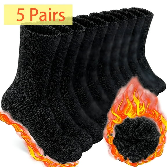 OQRKI 5 Pairs Men's Wool Loop Socks, Winter Warm Thick Socks, Men's Outdoor Home Casual Socks fits all sizes 8-12
