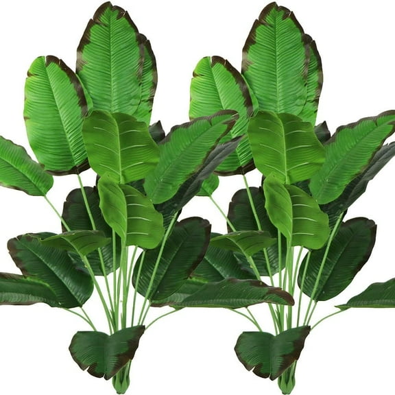 Artificial Plants 32" Tall Fake Banana Tree Leaves with Stems Faux Bird of Paradise Palm Tree Imitation Frond Leaf Tropical Greenery Floral Jungle Beach Party Home Garden Decoration (2 PCS, Green) A