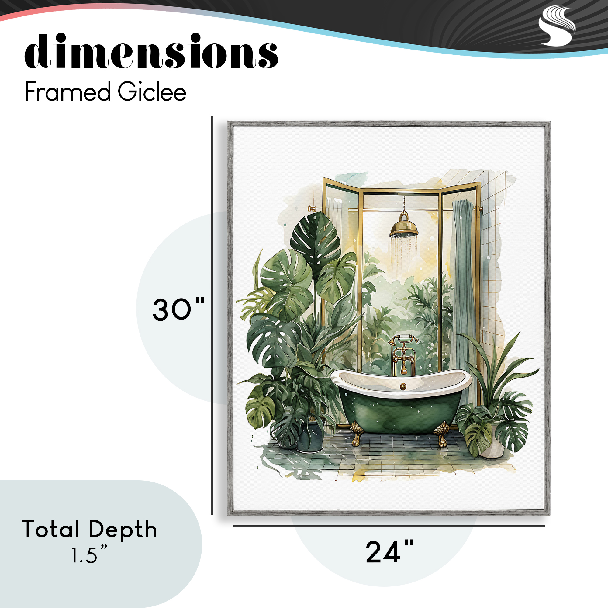 Bathtub in Tropical Oasis Gray Framed Giclee Art, design by Lettered and Lined