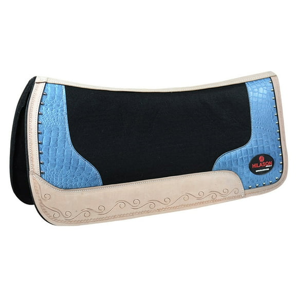 Western Wool Felt Horse Saddle Pad With Alligator Print Leather