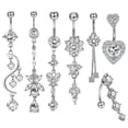 thumbnail image 1 of SNNROO Dangly Belly Button Ring 14G Navel Rings CZ Belly Button Piercing 7Pcs Silver, 1 of 7