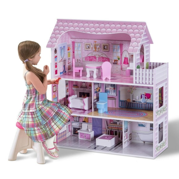 Casa de Muñecas Costway 3 Pisos con Muebles Mobiliarios para Niños