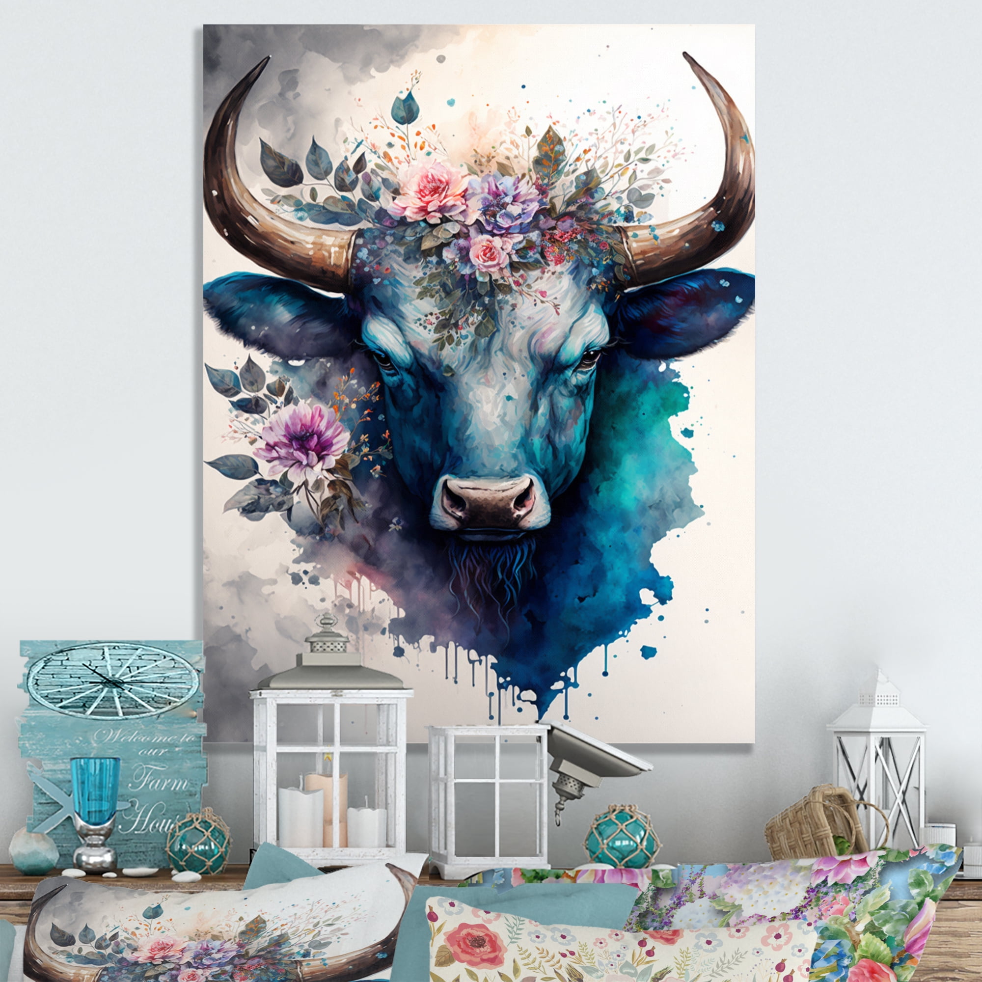Designart Cute Taurus Floral Art I Canvas Wall Art