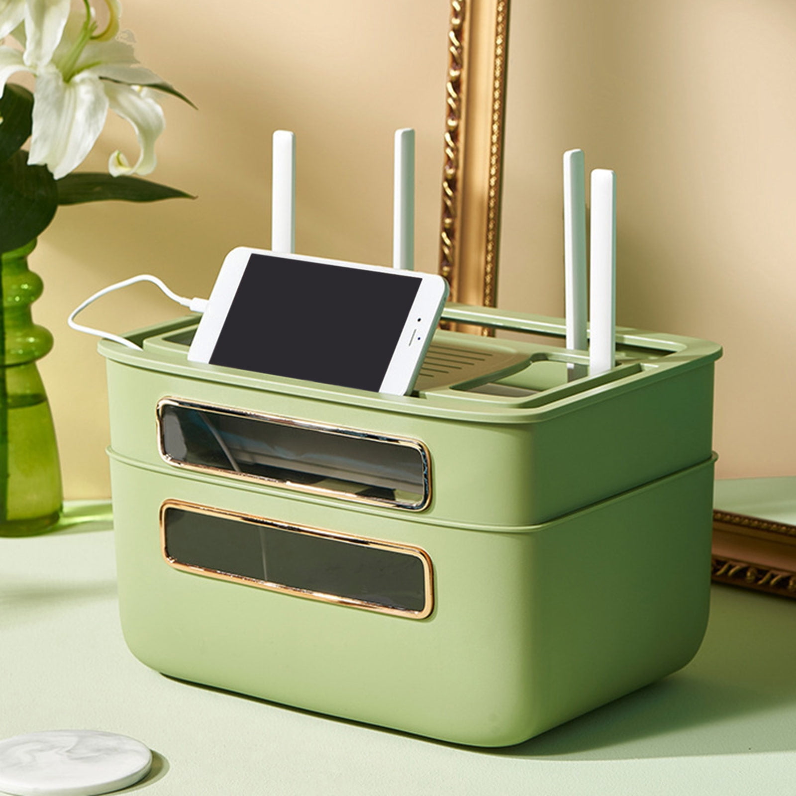AOOOWER 1/2/3 Layers WiFi Router Cover Shelf Power Strip Cable Management Storage Box Hollow Out Plastic Socket Wire Hider Rack