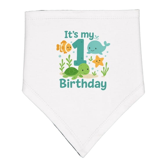 Inktastic First Birthday Sea Creatures Celebration Baby Bandana Bib