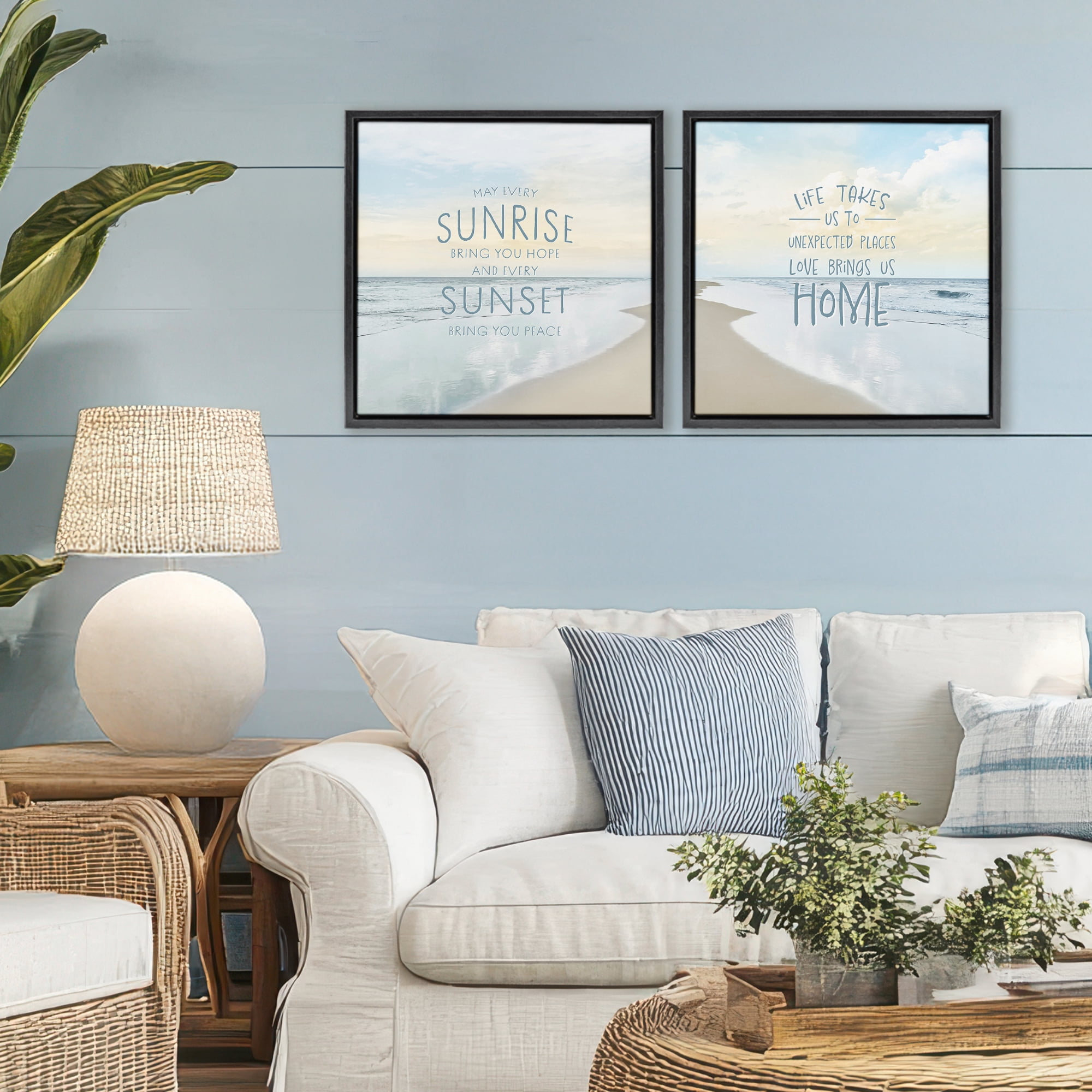 Stupell Industries Beautiful Beach Inspirations 2 Piece Black Framed Floater Canvas Set, design by Natalie Carpentieri