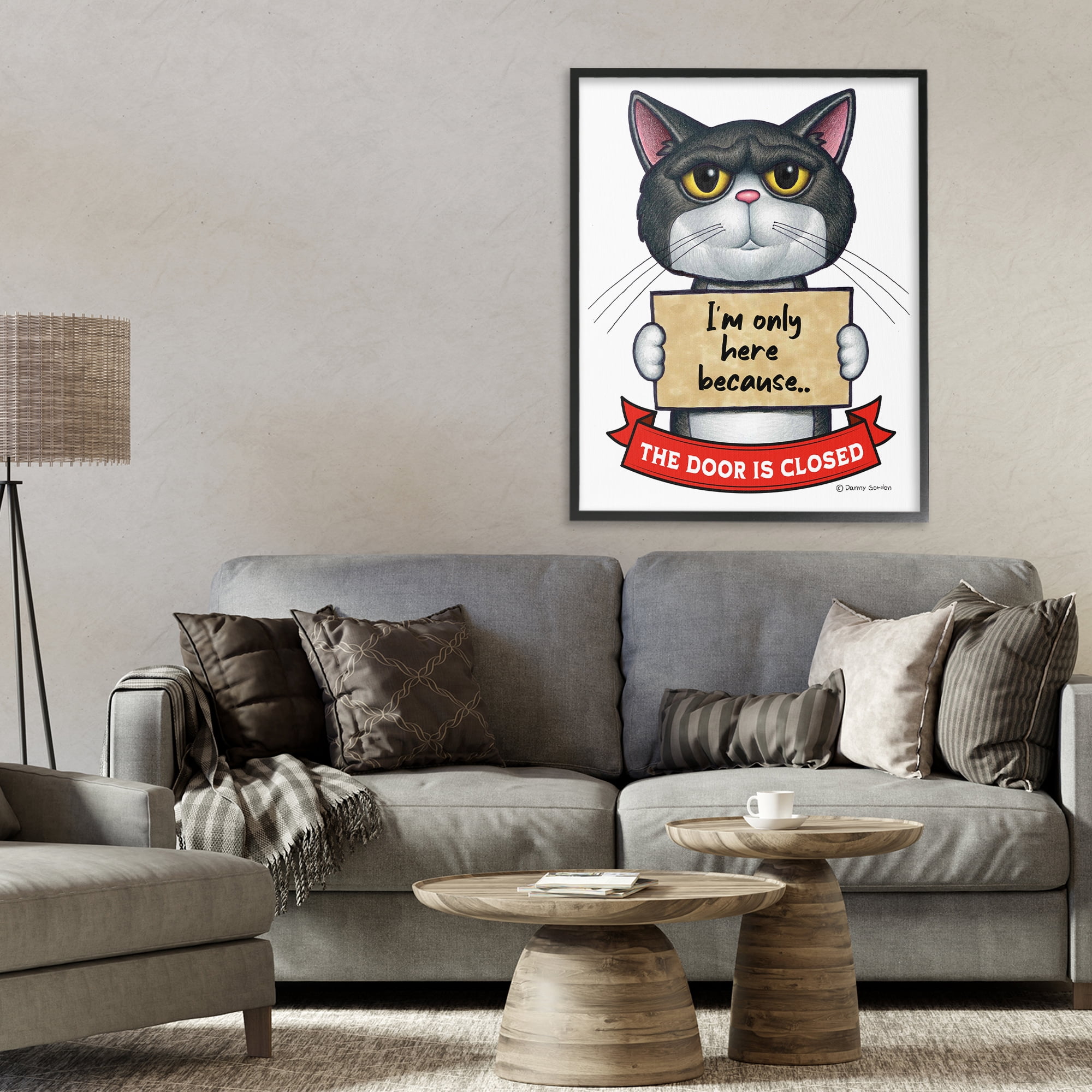 Here Because Door Is Closed Black Framed Giclee Art, design by Danny Gordon Art