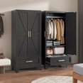 thumbnail image 2 of 71" Tall Metal Wardrobe Cabinet with Drawer and Hanging Rod, 2 Doors Armoire Wardrobe Closet with Shelf for Bedroom, Office, Laundry Room, Black, 2 of 13