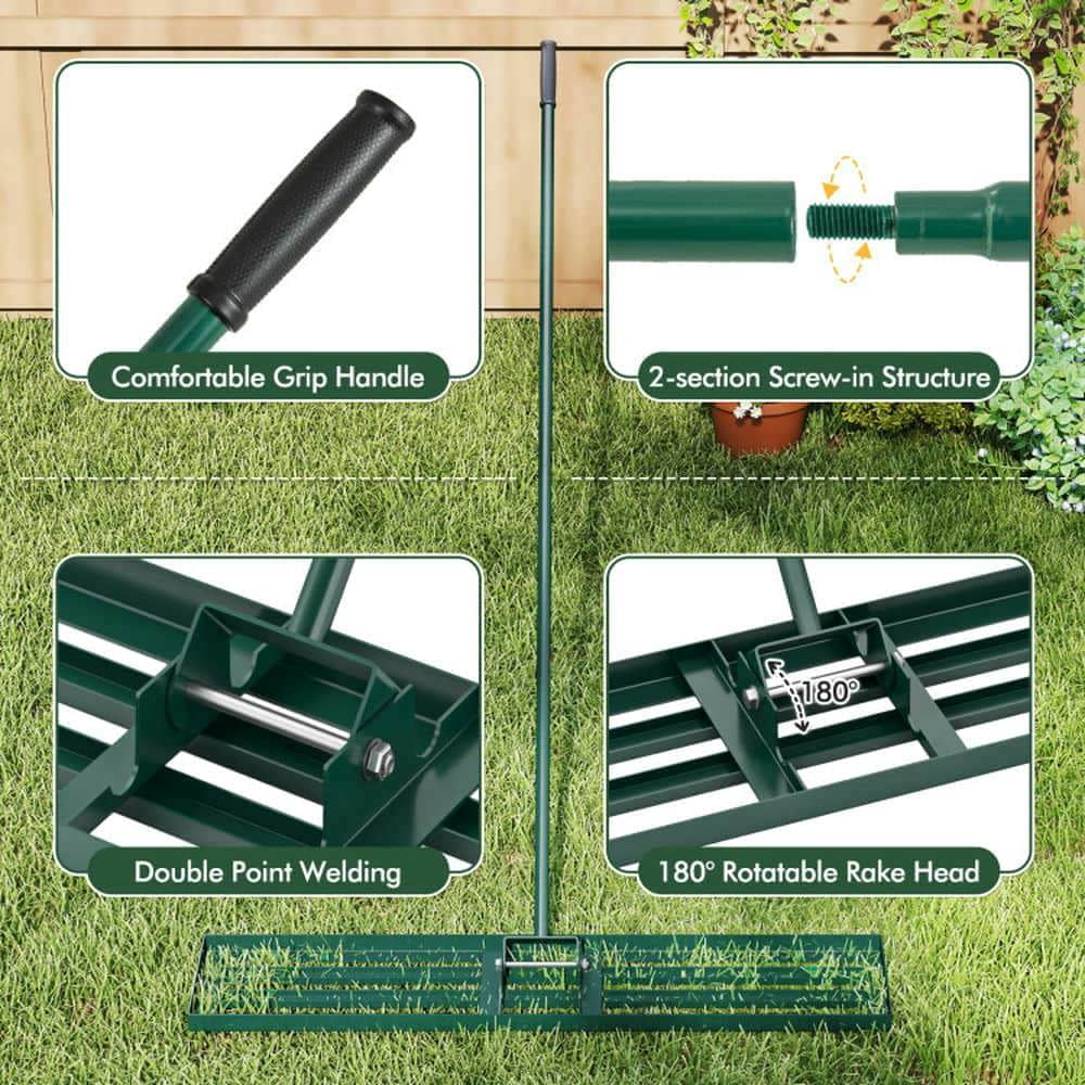Demifill 46 x 10 Inch Lawn Leveling Rake for Outdoor as Patio, Garden, Backyard, Heavy Duty Lawn Level Tool for Soil, Green