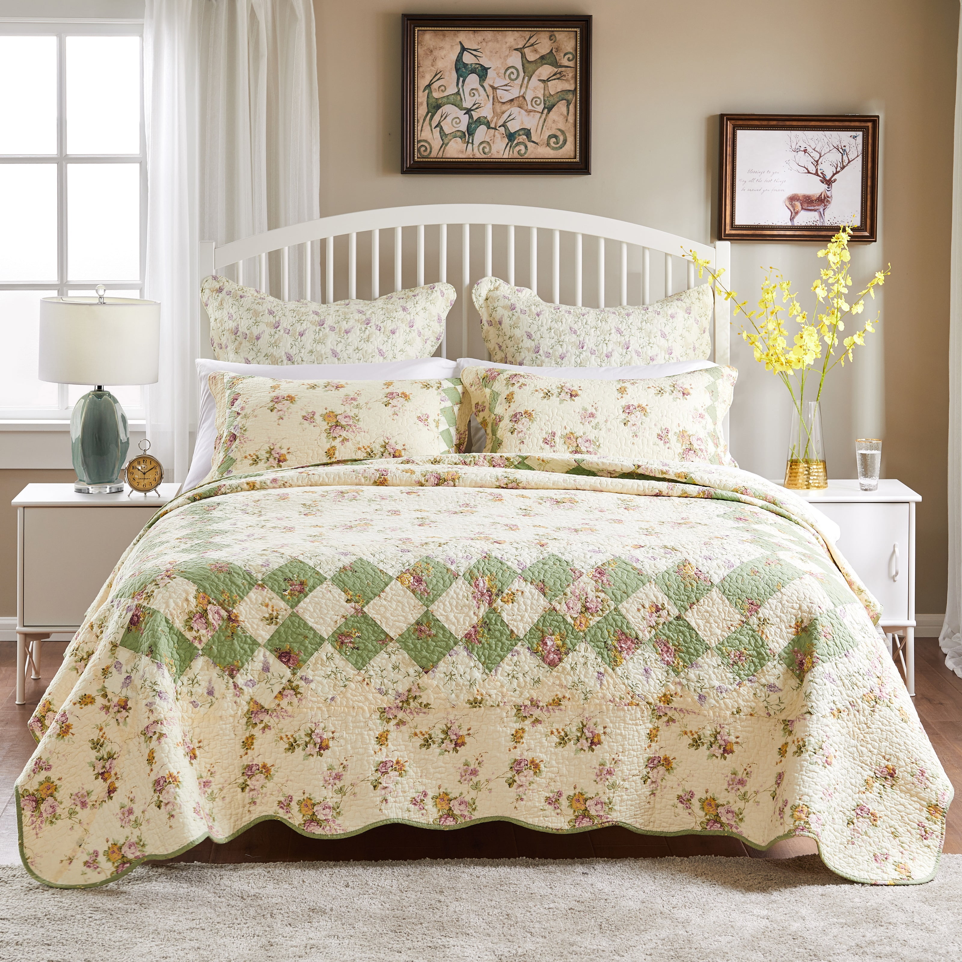 Greenland Home Fashions Bliss 100% Cotton Authentic Patchwork Quilt Set, 3-Piece Full/Queen