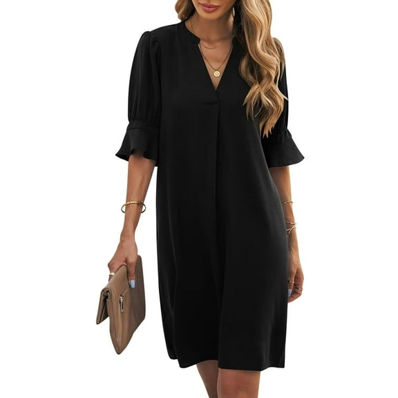 EESK Women's Shift Dresses Elegant Summer V Neck Casual Flowy Swing Dress Blue S