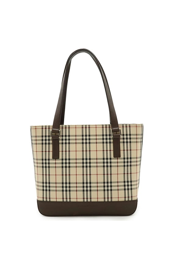 Pre-Owned BURBERRY Nova Check Pattern Tote Bag Shoulder Canvas Leather Beige Dark... (Good)