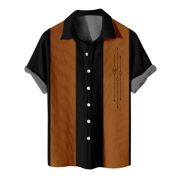 Mens Shirt Classic Spread Collar Short Sleeve Roll Up Cuff Relaxed Vacation Outdoor Business Casual Outerwear Brown 5XL