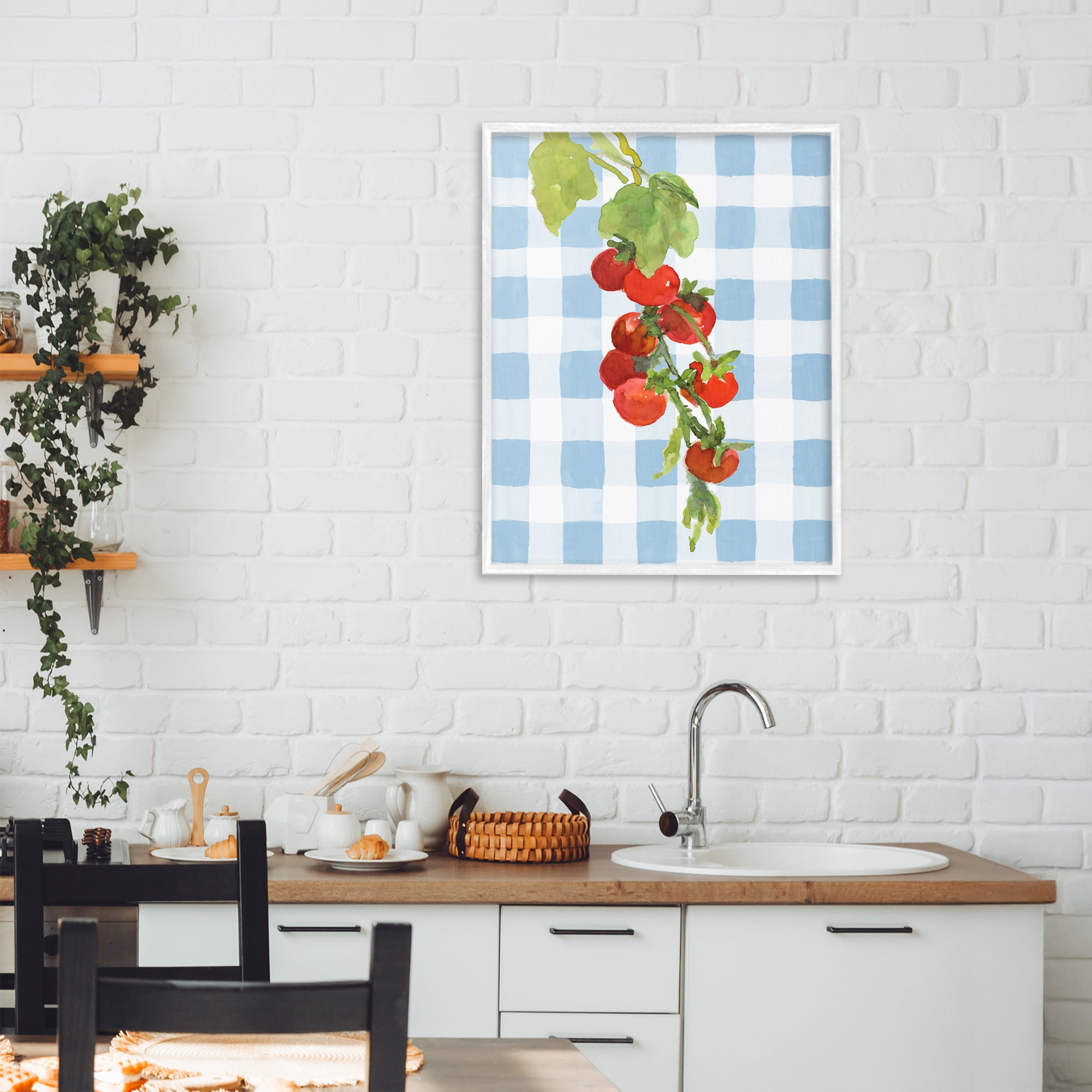 Stupell Industries Vine Ripe Tomatoes on Plaid White Framed Giclee Art, design by Lanie Loreth