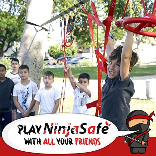 Ninja Warrior Obstacle Course for Kids Backyard - Durable 10 Obstacles and 50' Ninja Slackline - Outdoor Playset Equipment for Girls & Boys with Climbing Net & Ladder, Wheel, Gymnastics & Monkey Bars