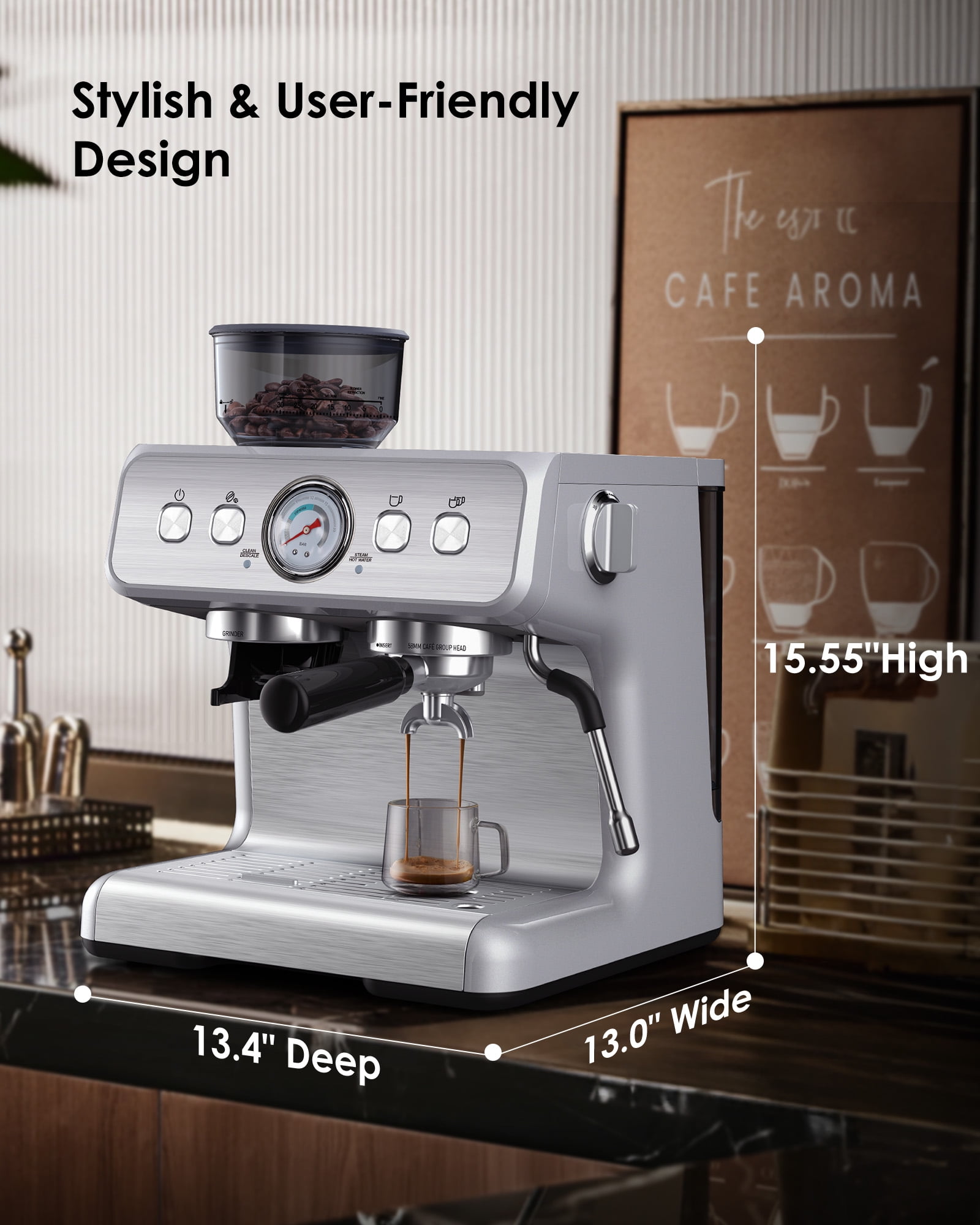 COWSAR Espresso Machine 15 Bar, Semi-Automatic Espresso Maker with