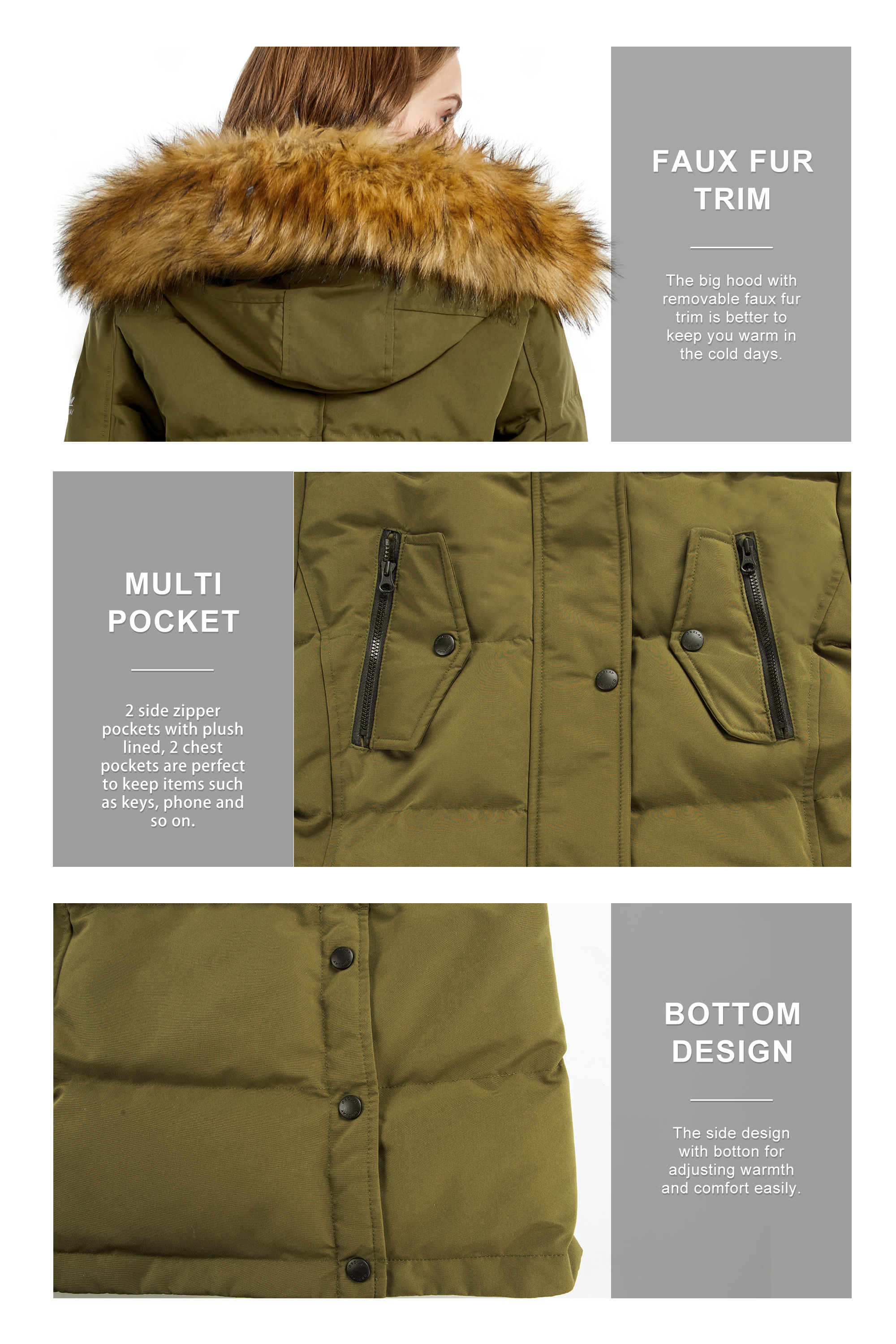Orolay Women's Down Jacket Winter Long Coat Windproof Puffer Jacket with Fur Hood - image 4 of 5