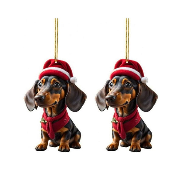 Dachshund Christmas Ornament, Funny Acrylic Dog Christmas Tree Ornament, Dachshund Christmas Car Hanger Decorations, Dog Lovers Gift Idea Xmas Decor for Christmas Tree Car Backpacks