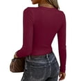 thumbnail image 3 of ASDFVBKG Women's Crewneck Tops Soft Ribbed Knit Long Sleeve Tops Tunic Casual Slim Fit Base Layers Dressy Tee Wine M, 3 of 3