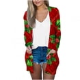 thumbnail image 2 of Pntutb moda mujer Navidad estampado suelto manga larga cárdigan otoño abrigo blusa Rollbacks Pntutb Pntutb-3040, 2 of 6