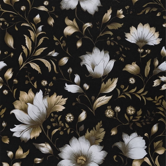 Abyssaly Black Gold Floral Wallpaper, 17.3" x 118" Peel and Stick Wallpaper Self-Adhesive Removable Contact Paper for Cabinets, Home Decoration