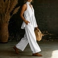 thumbnail image 2 of NMMUED Linen Set for Women Summer Women’s Cotton Linen 2 Piece Lounge Set Casual Breathable Halter Peplum Top Wide Leg Pants Relaxed Comfy Linen Lounge Sets for Women White S, 2 of 5