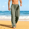 thumbnail image 5 of Dresfit Linen Pants Mens Lounge Wide Leg Pants 2026 Summer Straight Leg Drawstring Pant with Back Pockets Elastic Waist Open Bottom Lightweight Vacation Loungewear Army Green 3XL, 5 of 8
