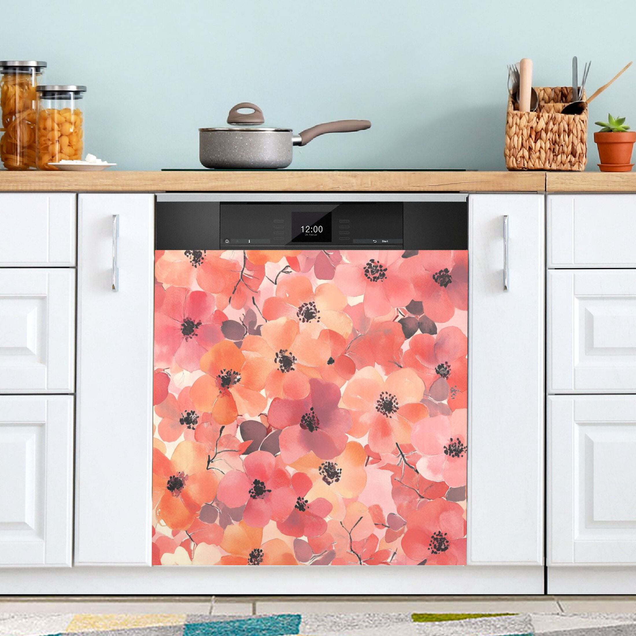 Dishwasher Magnetic Sticker 23x26 Inch Refrigerator Magnetic Sticker Washing Machine Magnetic Sticker Kitchen Panel Magnetic Sticker Home Decor Dark Red Flowers