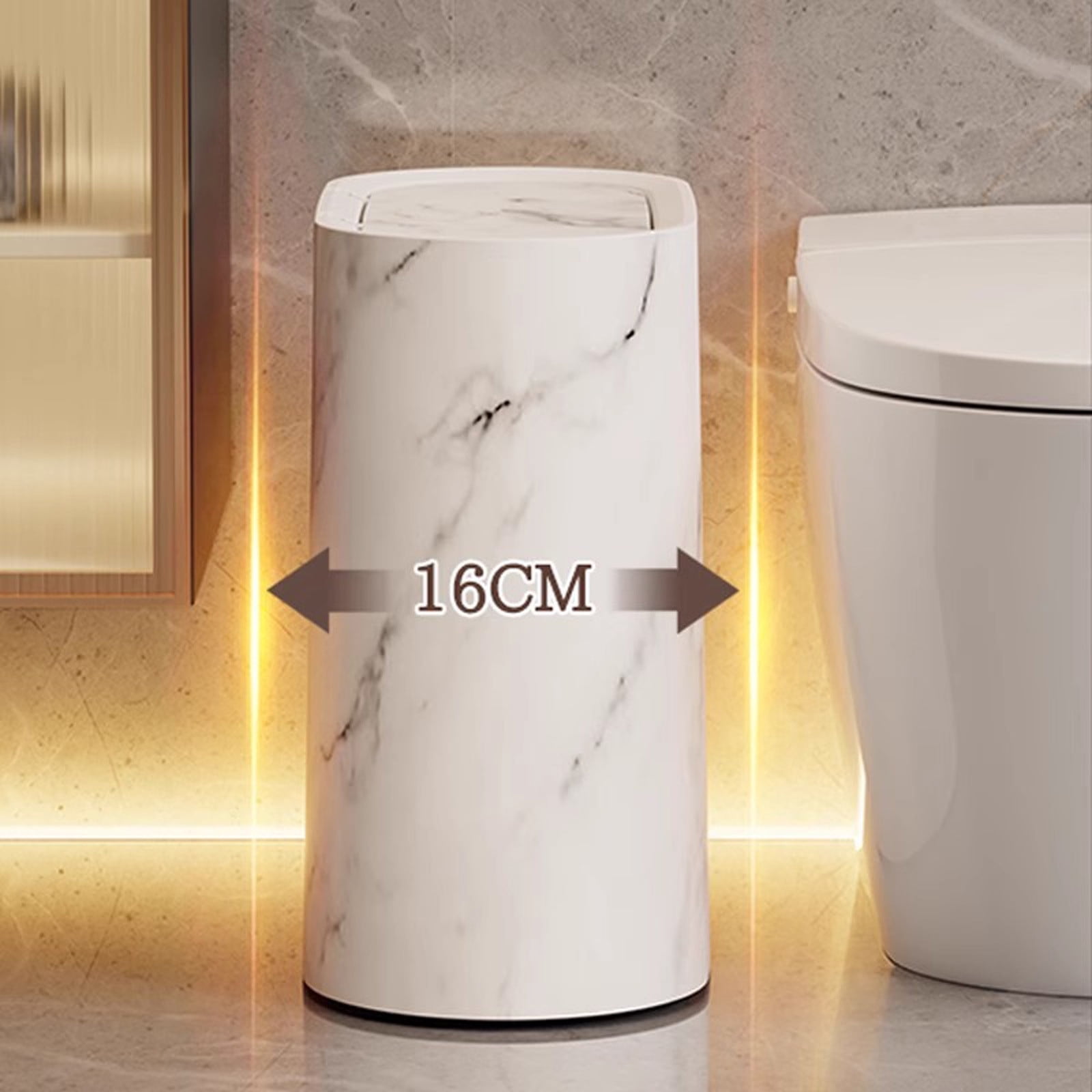 Bathroom Cans with Lids, Marble Wood Pattern Can, Detachable Inner, Small Garbage Bin with Press Type Lid, Narrow Wastebasket for Bathroom Home Indoor Hotel,White/2Pack