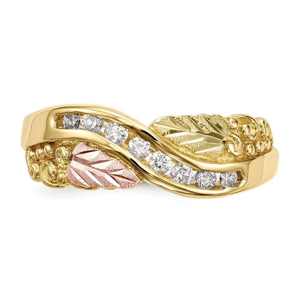 10K Yellow Gold Ring Band Black Hills Diamond-cut Diamond Round, Size 8