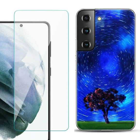Slim-Fit TPU Fashion Phone Case for Samsung Galaxy S22 5G, with Tempered Glass Screen Protector, by OneToughShield ® - Star Trails Tree