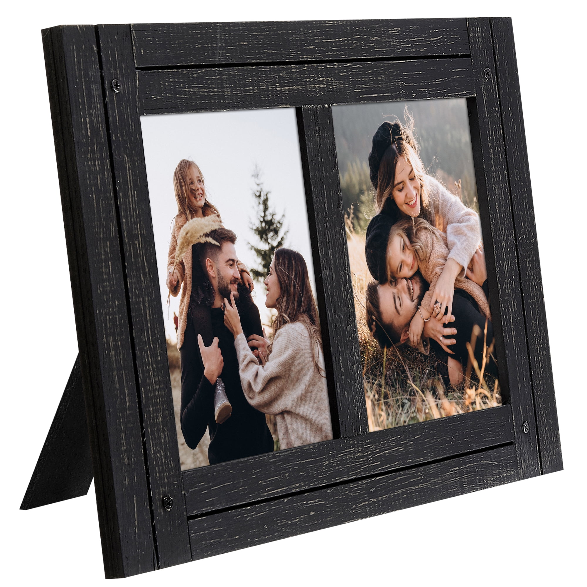 Americanflat 5x7 Hinge Frame Hinged Double Photo Openings Polished Glass Distressed Collage - Charcoal Black