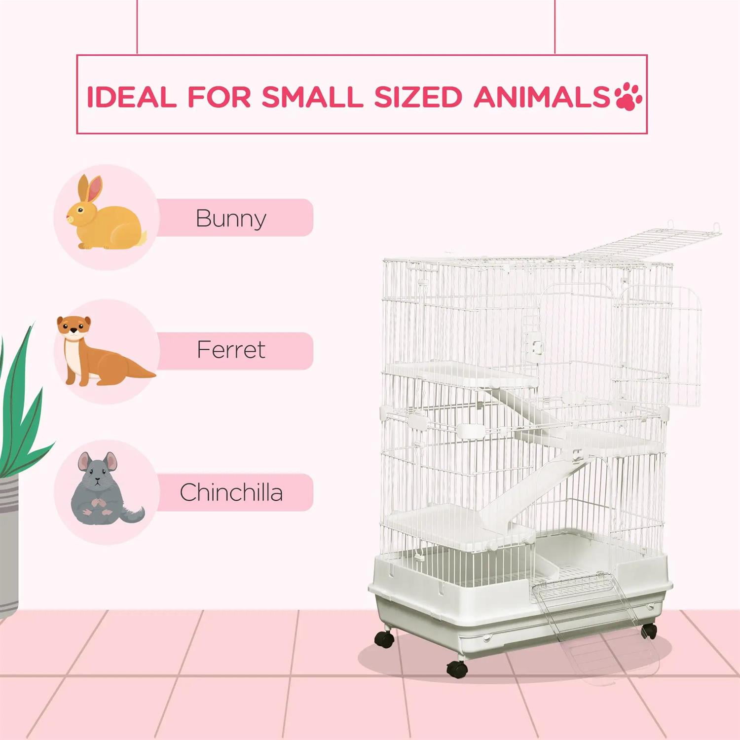 Kadyn 32" Large Hamster Cage, Rabbit Hutch with Tubing System, Running Wheel, Ramps, Platforms, 4-Level Small Animal Habitats for Bunny, Chinchillas, Ferret, White