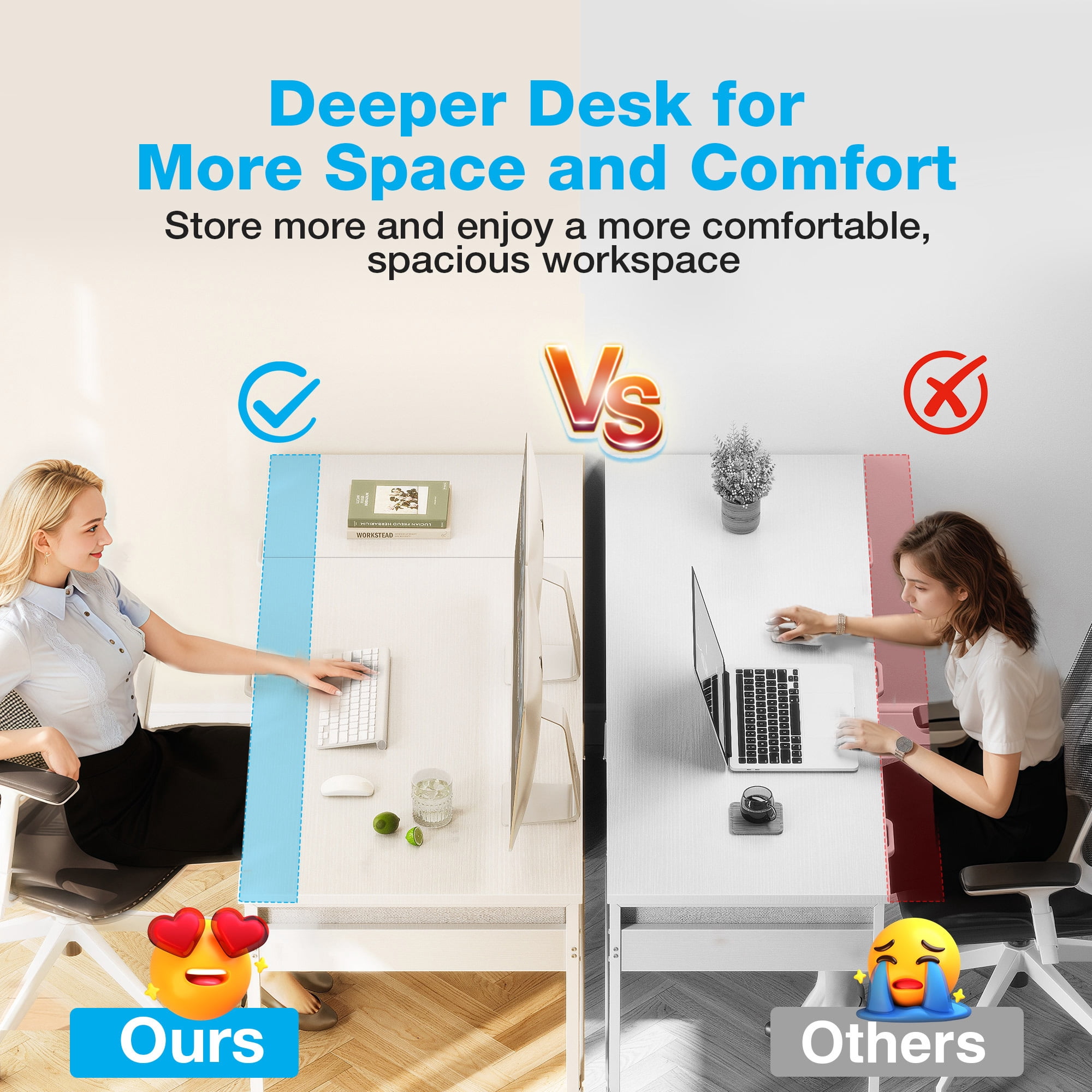 Casacomoda 48" Home Office Desk with 6 Drawers, Small Space Computer Desk with Reversible Storage, Corner Computer Desk, White