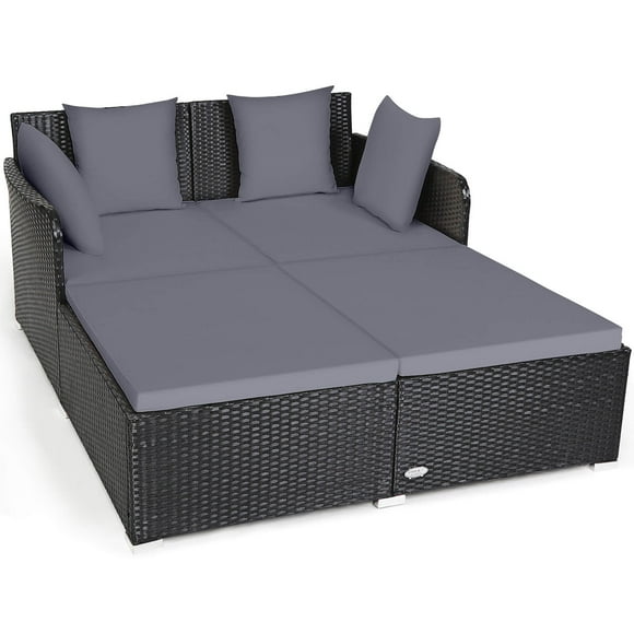 Gymax Patiojoy Outdoor Rattan Daybed with Cushions, Ergonomic Design, Rattan