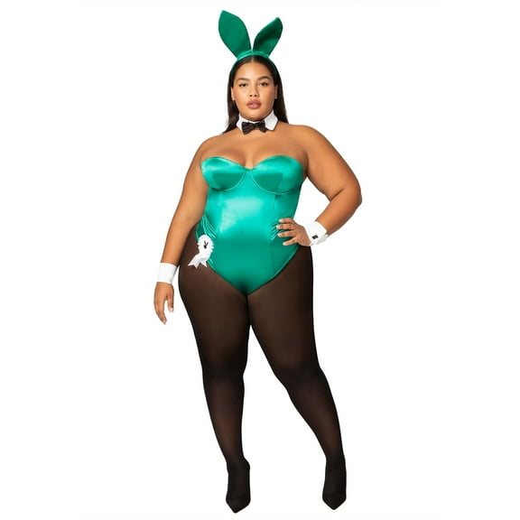 Playful Bunny Fantasy Women's Green Zip Up Bodysuit 8pc Cosplay Women's Halloween Costume