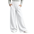 thumbnail image 2 of Falkdiz Loose Sweatpants for Girls Outdoor Wide Leg Pockets Open Bottom Relaxed fit Trendy Pantalones Solid Color Girls Pants , White , Size: 14-15 Years, 2 of 8