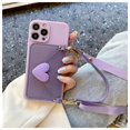 thumbnail image 2 of Korean Crossbody Lanyard Necklace Strap Card Holder Purple Case for iPhone 11 15 13 14 Pro Max X XS XR Max Coin Purse Cover, 2 of 5