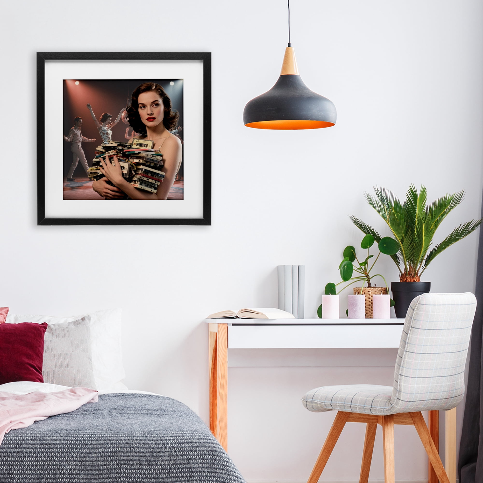 Stupell Industries Woman Holding Vintage Cassette Collection Black Framed Print Under Glass, design by CAD Designs