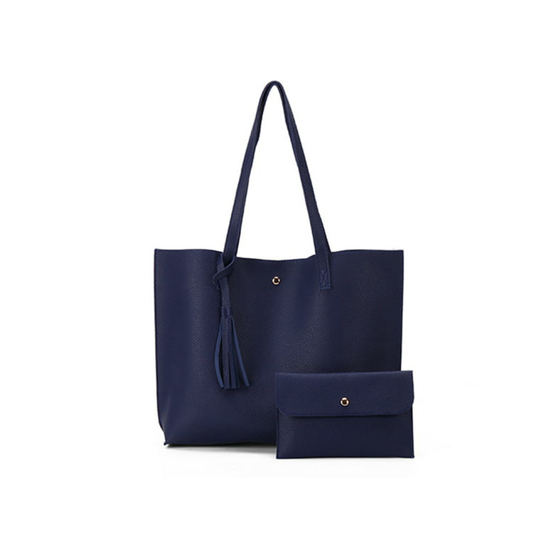 UKAP Purse Top Handle Shoulder Women PU Leather Large Capacity Handbag Fashion Portable Wallet Multi Pockets Clutch Bags Navy Blue -
