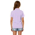 thumbnail image 7 of Polo Shirts for Girls Plaid Print Color Block Button Closure Short Sleeve Loose Fit Casual Tops, 7 of 7