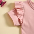 thumbnail image 6 of Zwiiyzr 1-5T Toddler Baby Girl Summer Clothes Set Crewneck Ruffle Knit Ribbed Short Sleeves T-Shirts Tops Flared Pants 2Pcs Outfits Pink, 6 of 7