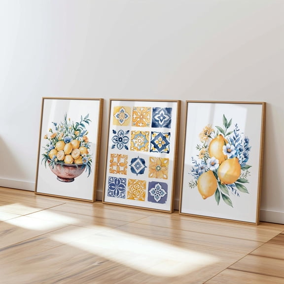 Lemon Farmhouse Kitchen Wall Art Retro Fruit Market Decor Set 3 Unframed Paper Print 8x12