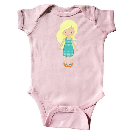 

Inktastic Fashion Girl Blonde Hair Blue Dress Orange Shoes Gift Baby Girl Bodysuit