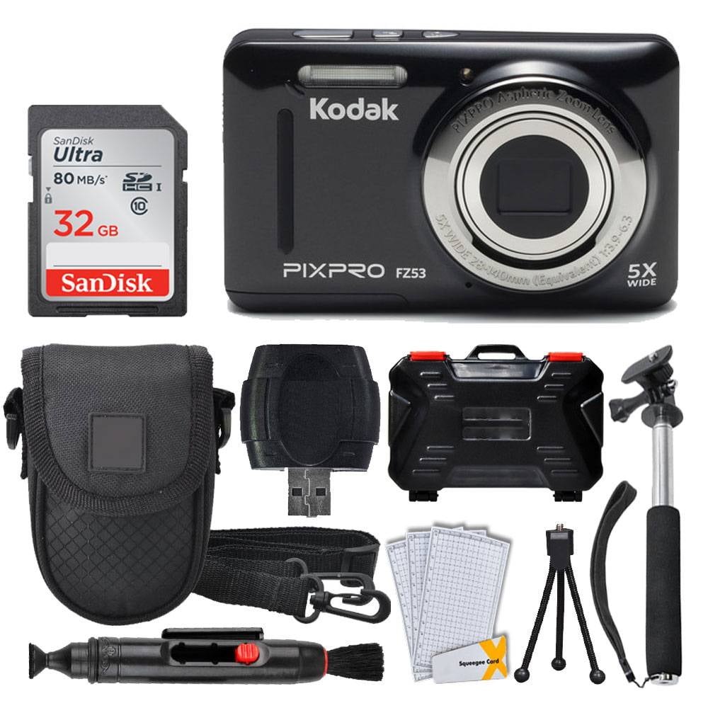 Kodak PIXPRO FZ53 Digital Camera (Black) + 32GB Card + Monopod