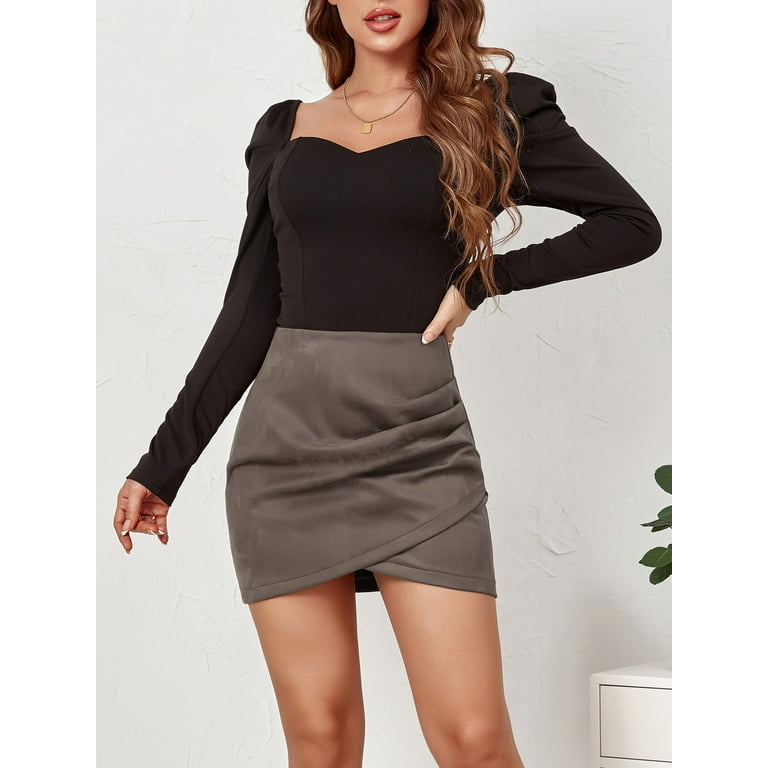 Wenseny Womens Stylish Suede Tulip Skirt Asymmetric Wrap Wenseny Womens Stylish Suede Tulip Skirt Asymmetric Wrap