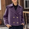 thumbnail image 5 of SwiftWear Women's Faux Suede Jacket Double Breasted Cropped Trench Coat Retro Casual Relaxed Fit Outerwear​, Purple, 5 of 7