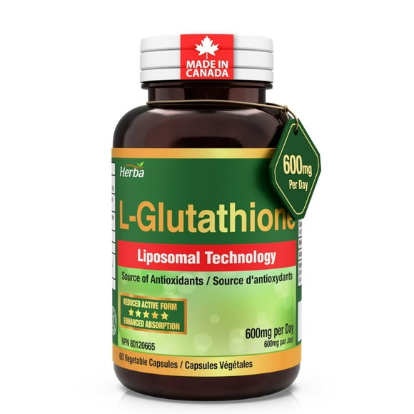 Herba Liposomal Glutathione Supplement - 600mg Per Day | 60 Vegetable Capsules | Made in Canada