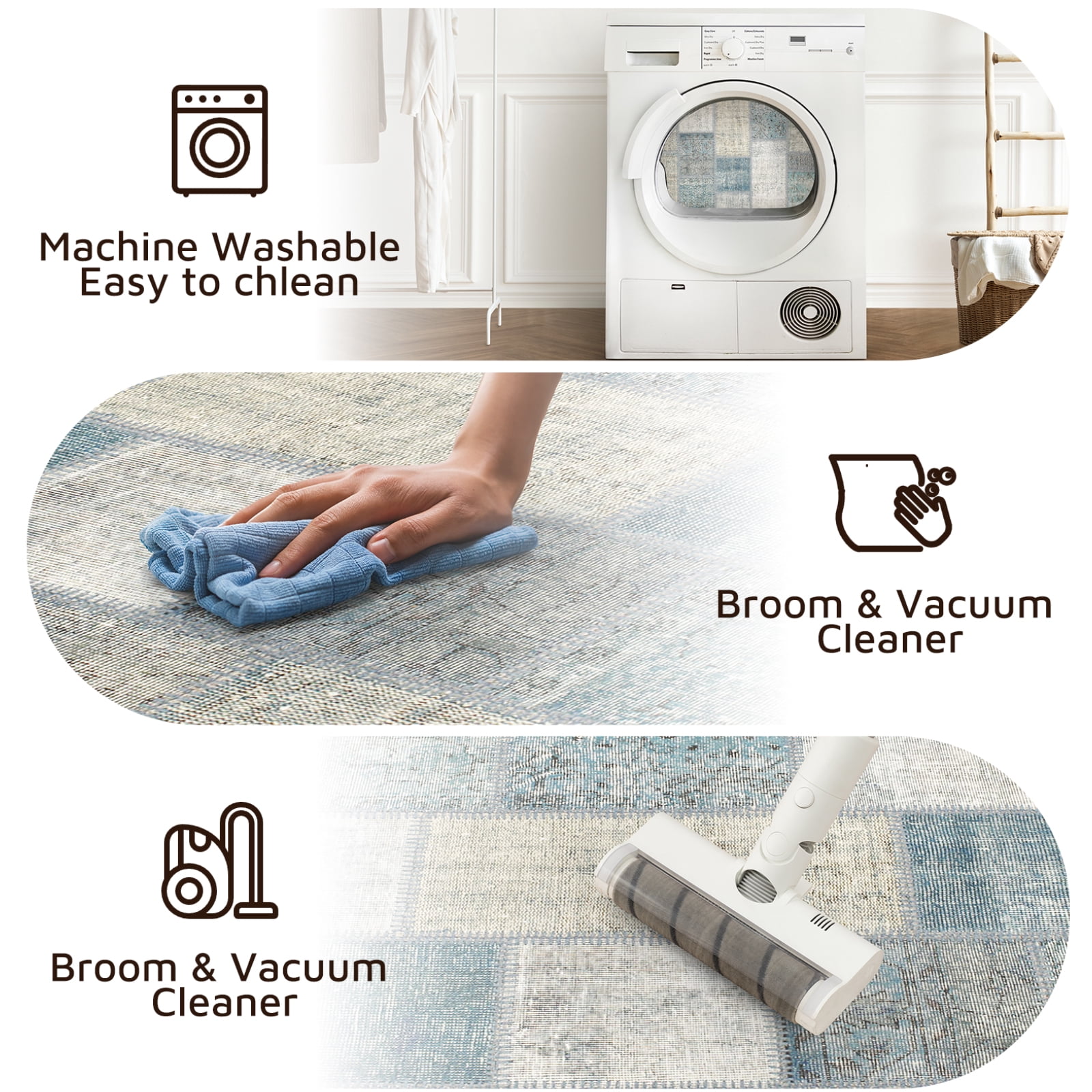 Cozylore 8'x10' Area Rugs for Living Room Modern Rug Soft Low Pile Non Slip Carpet Machine Washable Indoor Rug for Bedroom Dining Room, Blue