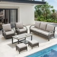thumbnail image 2 of OPOHORO 6-Piece Outdoor Patio Furniture Set with Sofa, 2 Swivel Rocking Chairs, 2 Ottomans and Coffee Table, PE Wicker Deep Seating with Beige Cushions for Deck or Porch, 2 of 15